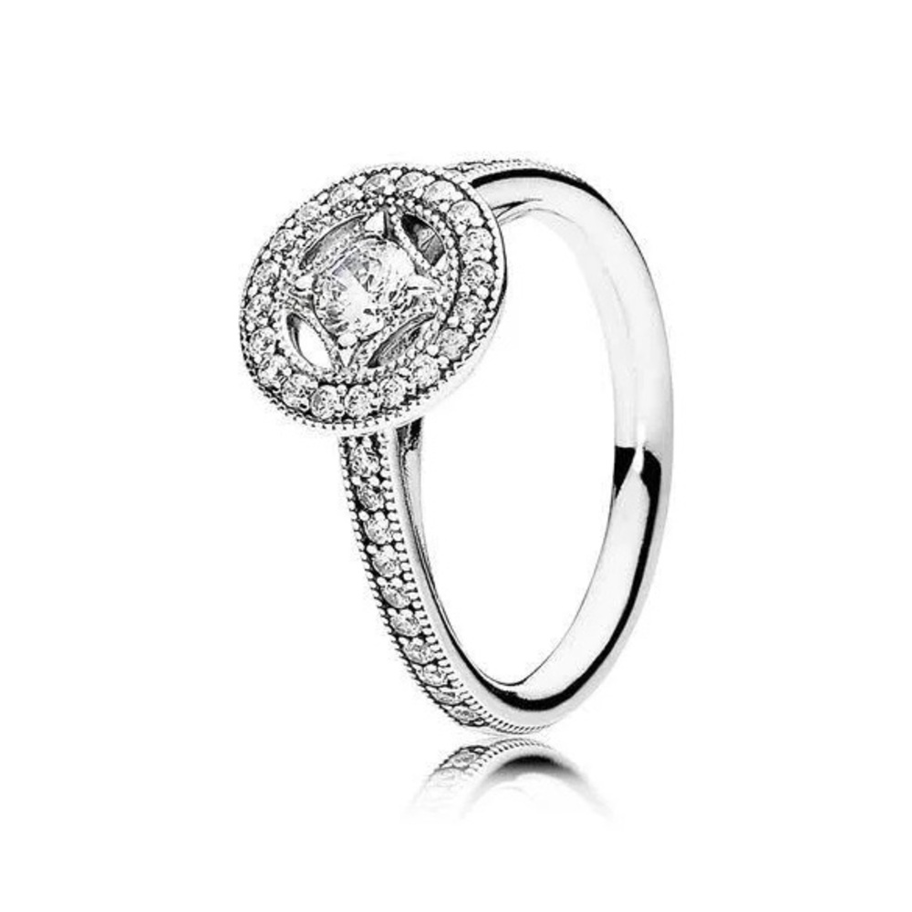 Pandora Retired Allure Ring Sterling CZ Halo 6.5